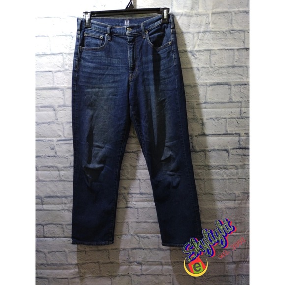 GAP Denim - Gap Women's 1969 Blue Denim Jeans Dark Wash Perfect Boot Wide Leg Size 28r